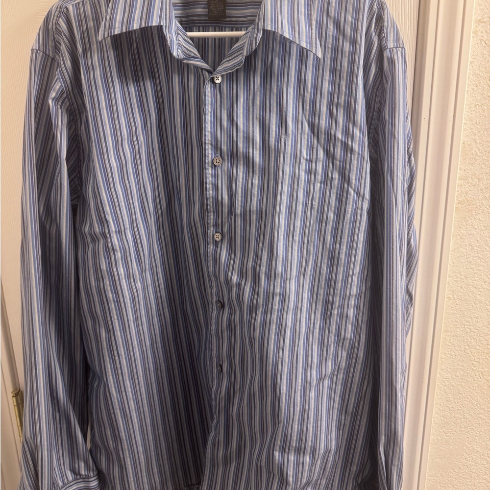 Express Men's Blue and White Striped Shirt